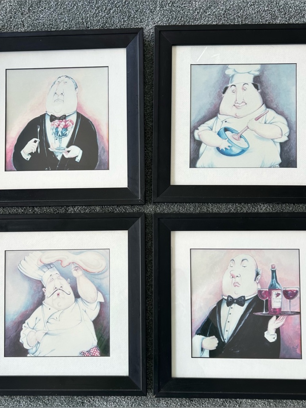 Set of 4 Tracy Flikinger Haute Cuisine Black Framed Waiter/Chef/wine Wall Art